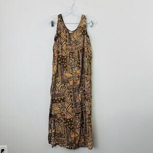 Style Studio Brown Sleeveless Hawaiian Print Dress Women’s Size L